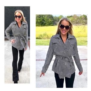 THML Black & Ivory Abstract Jacket with Tie Waist Small